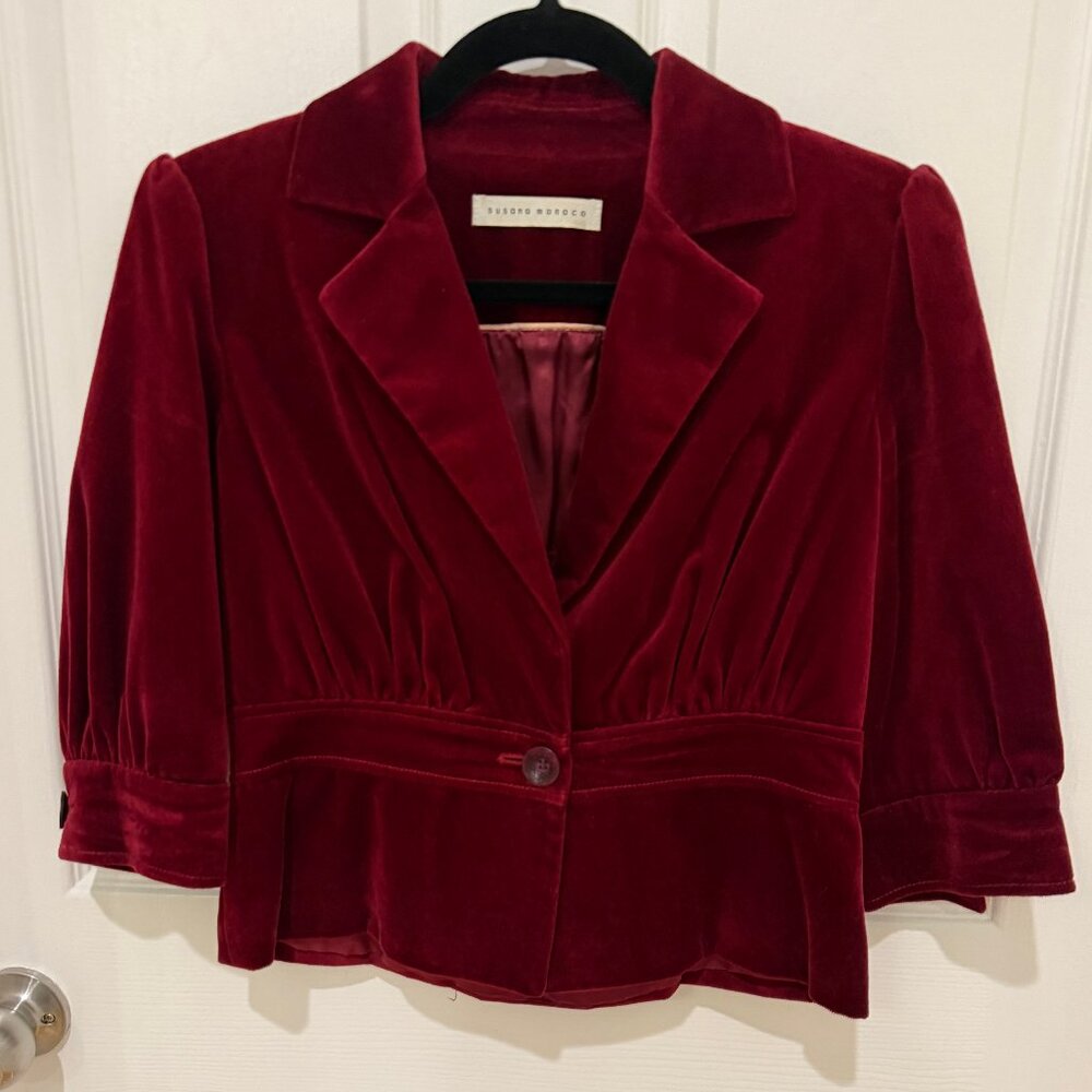 SUSANA MONACO DARK RED/BURGUNDY VISCOSE CROPPED JACKET